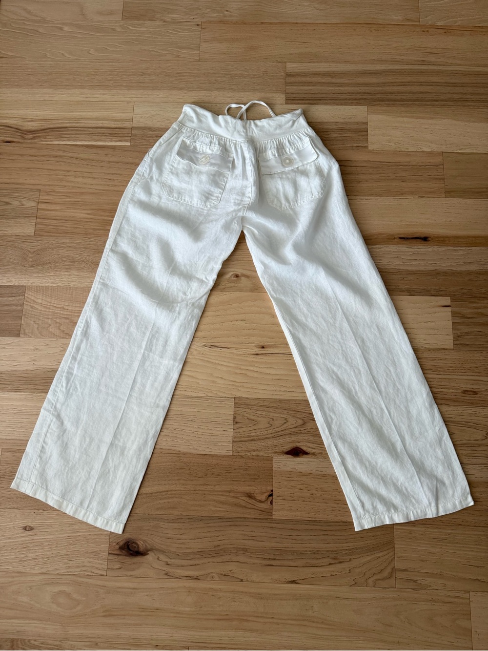 Elan White Drawstring Linen Pants Straight Leg Size Large - Picture 3 of 12